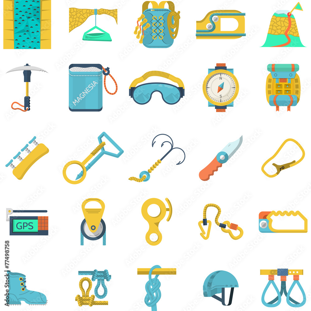 Colored icons vector collection for rock climbing