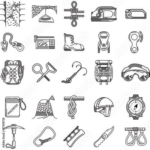 Black icons vector collection for rock climbing