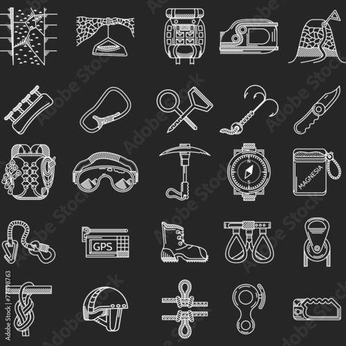 Line icons vector collection for rock climbing