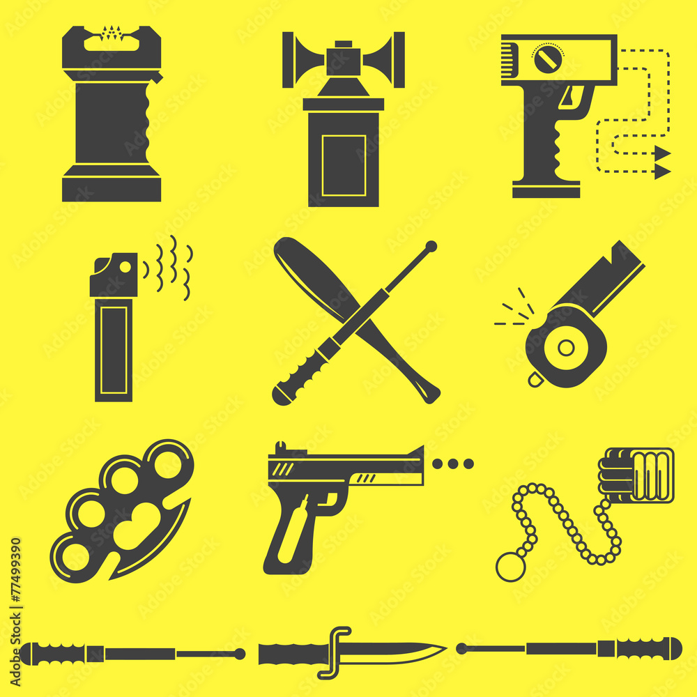 Black vector icons for self defence