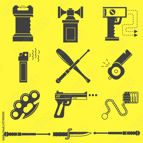 Obraz na płótnie Black vector icons for self defence w salonie