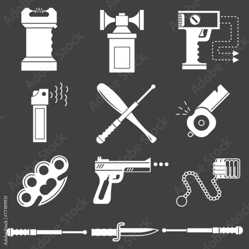White icons collection of self-defense