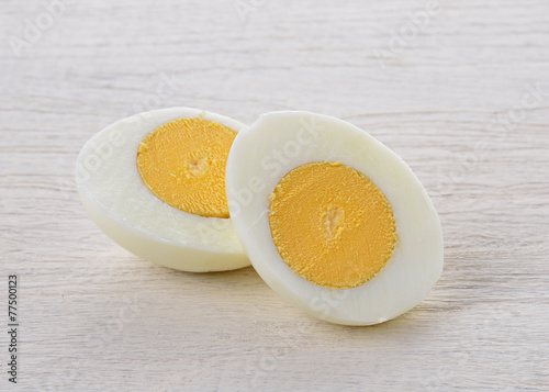 boiled egg on wooden