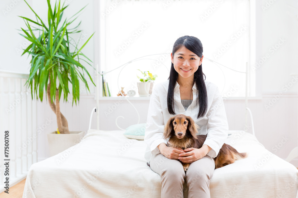 asian woman and dog lifestyle image asian woman and dog lifestyle image