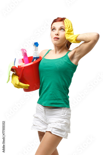Young cleaning woman.