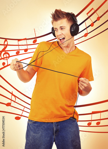Young man with headphones l...