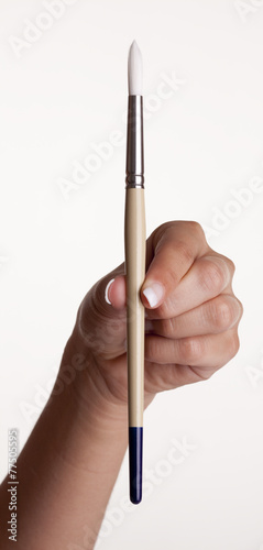 A hand who holding a painting brushes.