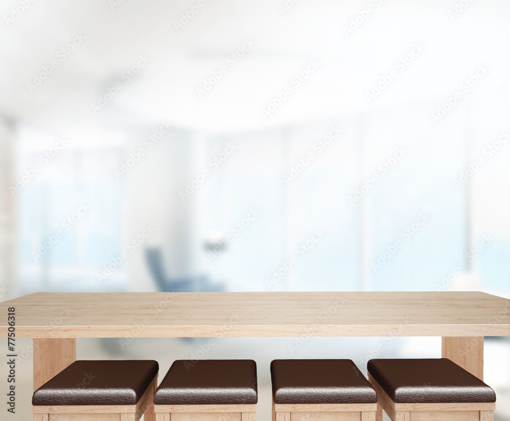 Fototapeta premium Wood Table Top Background In Office 3d render