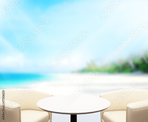 Wood Table  Top Background Sea And Sky 3d render