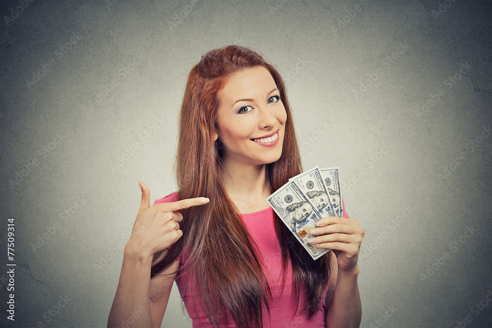 successful woman holding showing money dollar bills successful woman holding showing money dollar bills
