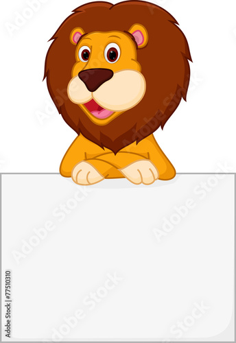 Cute lion cartoon holding sign