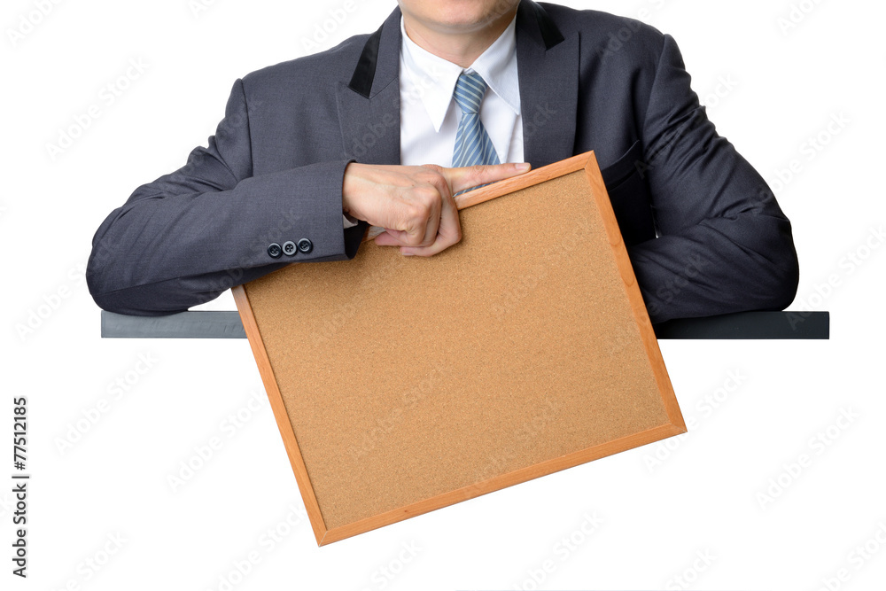 businessman in suit holding blank note board businessman in suit holding blank note board