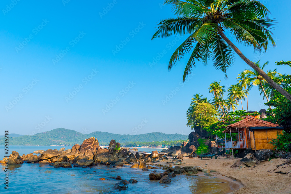 beautiful view of the morning beach Goa - obrazy, fototapety, plakaty 