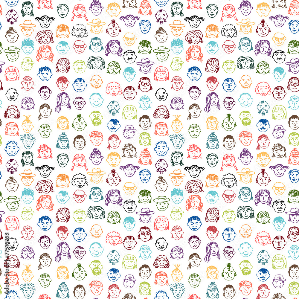 seamless pattern with doodle  faces