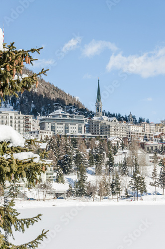 Konstfotografi St. Moritz, Dorf, Alpen, St. Moritzersee, Alpen, Winter, Schweiz
