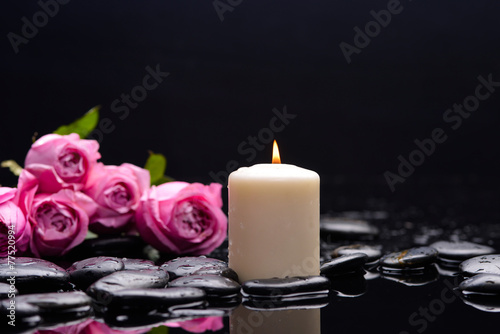 bouquet pink rose, petals with candle and therapy stones