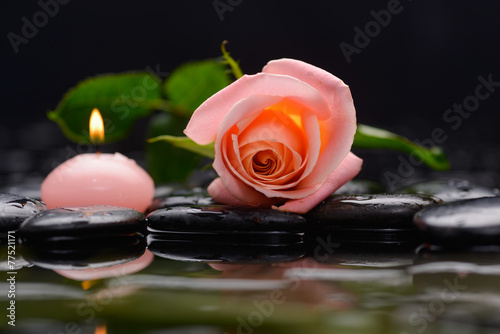 Beautiful rose  petals orchid with candle and therapy stones