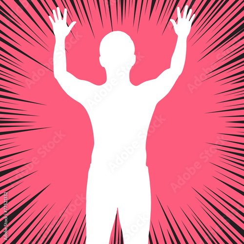 Silhouette man show his hands up with speed radial effect backgr