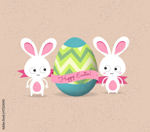 retro card with striped easter eggs and bunny photo