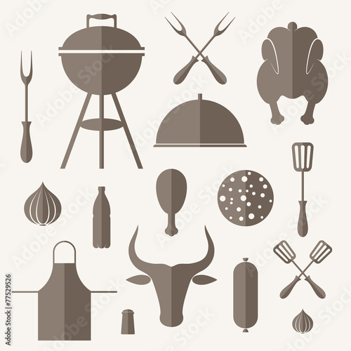 Barbecue grill. Icon set