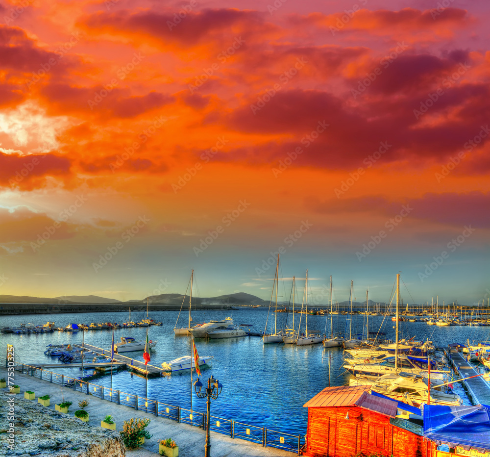 sunset in Alghero harbor