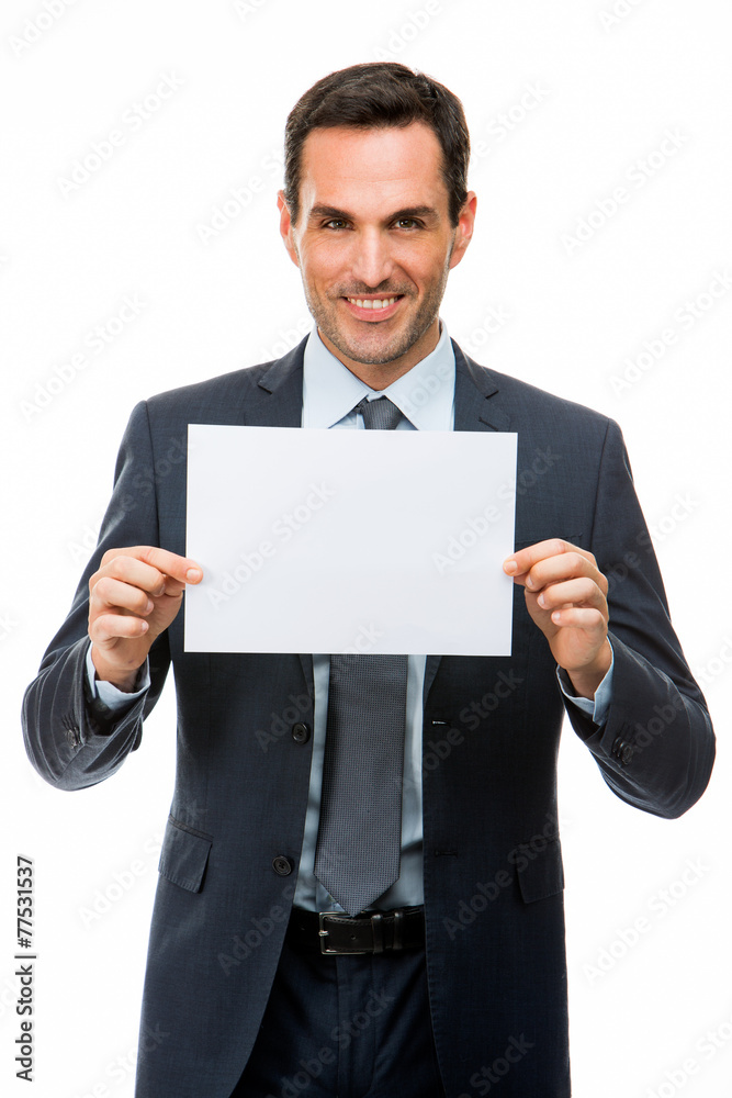 businessman holding a blank paper businessman holding a blank paper