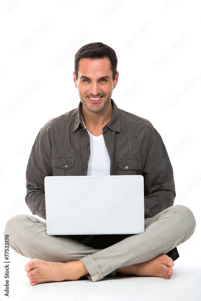 Man sitted on the floor with laptop Man sitted on the floor with laptop