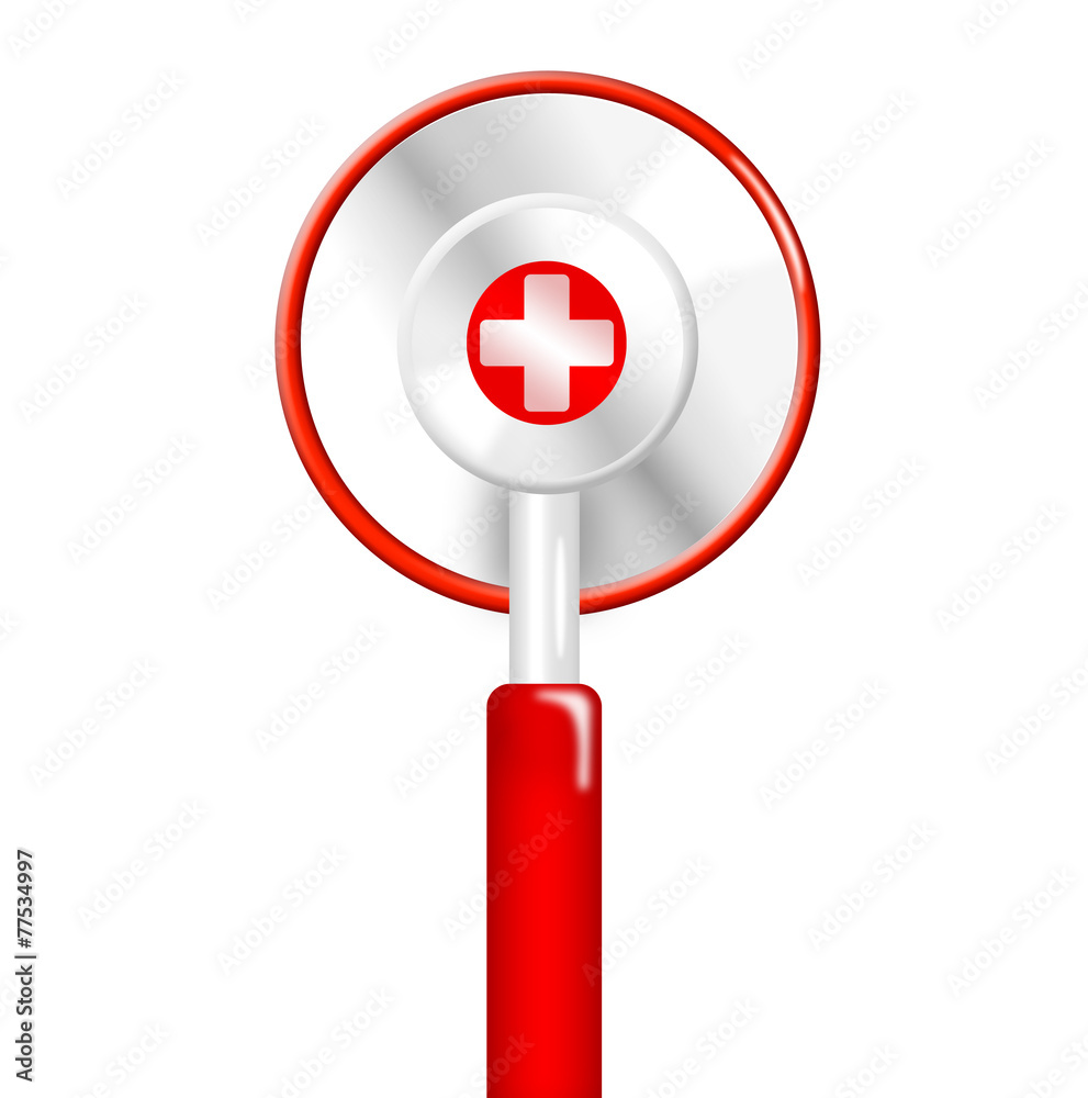 Illustration of red stethoscope with red cross sign isolated Illustration of red stethoscope with red cross sign isolated