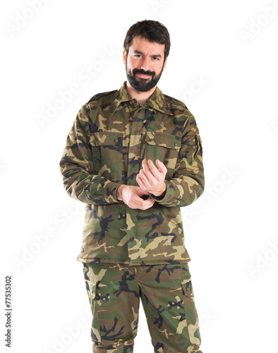 Soldier over white background