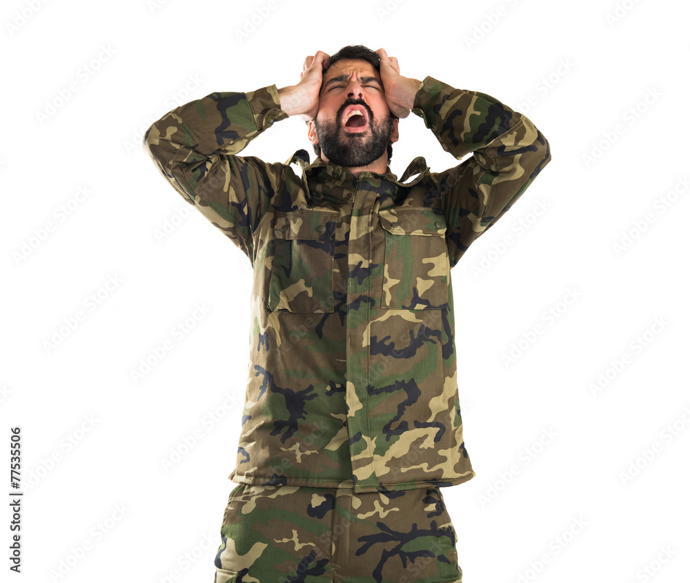 frustrated soldier over white background frustrated soldier over white background