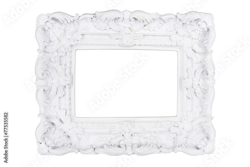 White carved picture frame isolated with clipping path