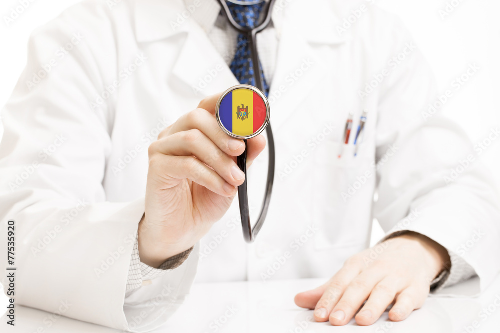 Doctor holding stethoscope with flag series - Moldova Doctor holding stethoscope with flag series - Moldova