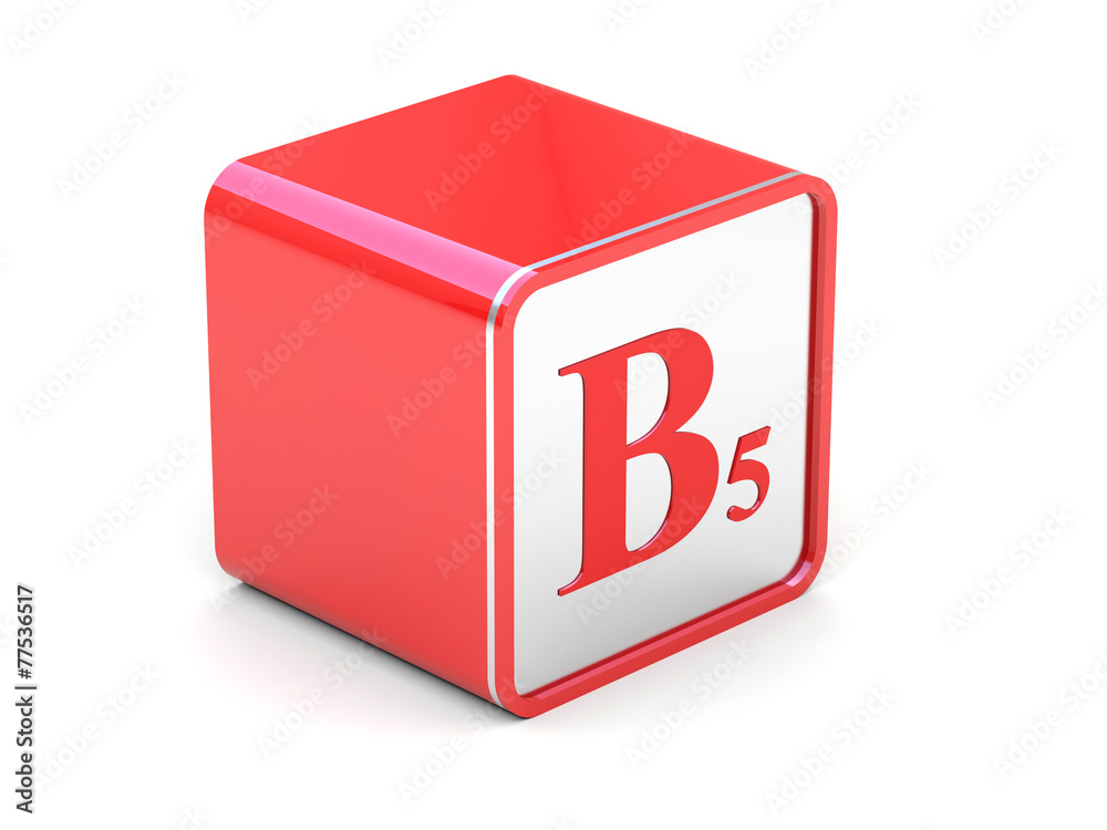B5 vitamin symbol on red cube B5 vitamin symbol on red cube