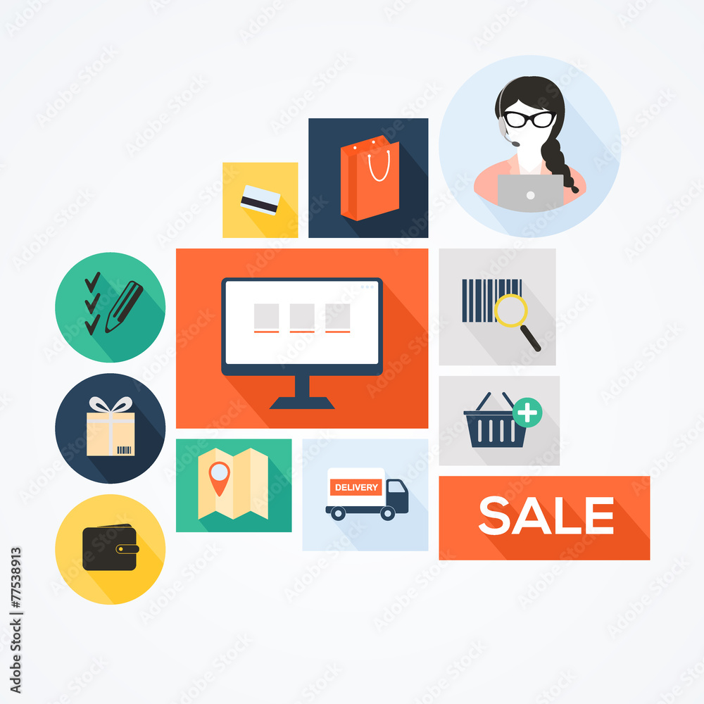 Flat design vector stylish illustration concept with icons of re Flat design vector stylish illustration concept with icons of re