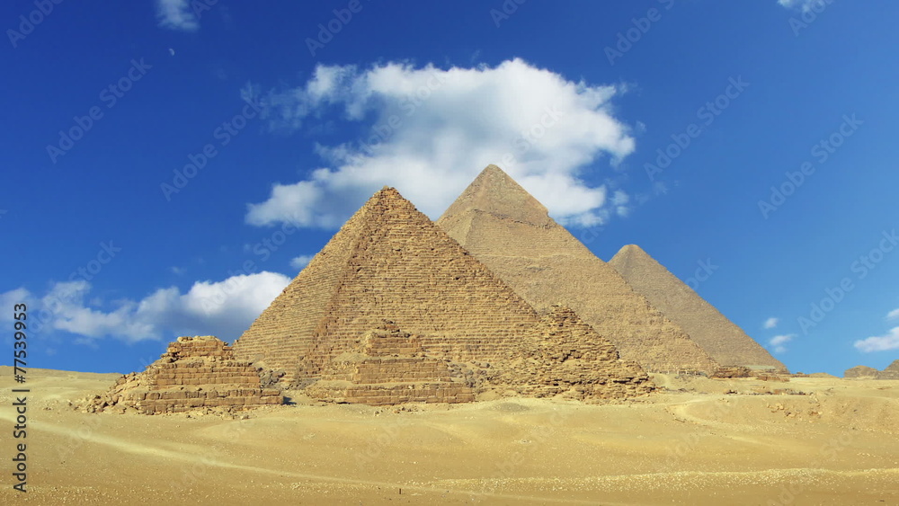 Timelapse with clouds over great pyramids at Giza Cairo in Egypt Timelapse with clouds over great pyramids at Giza Cairo in Egypt