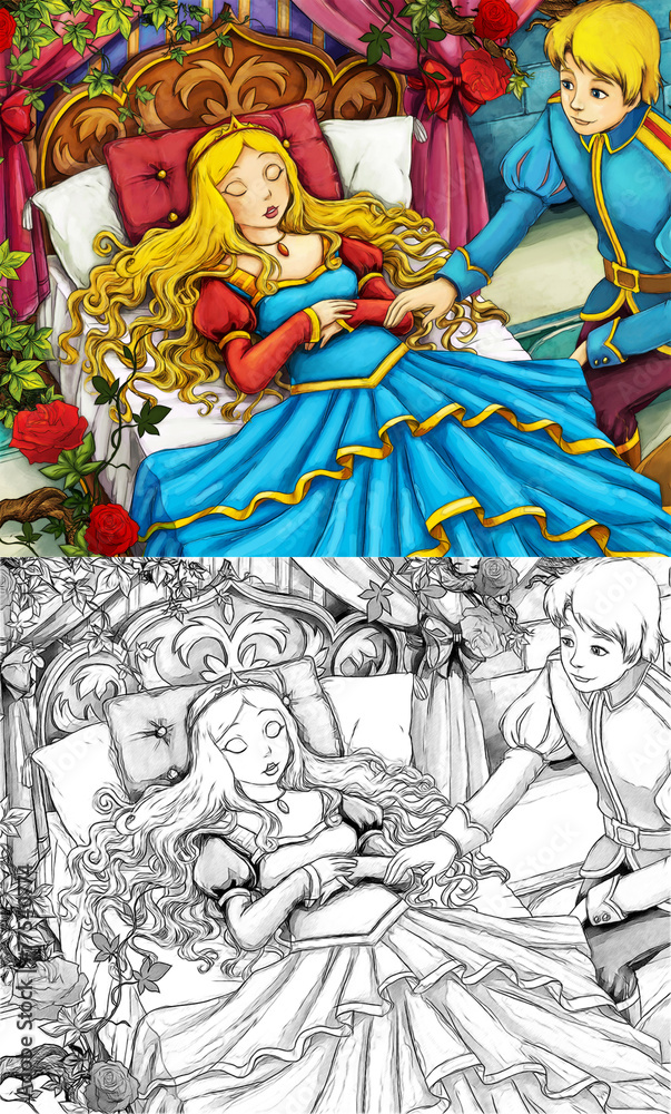Cartoon fairy tale illustration prince and princess