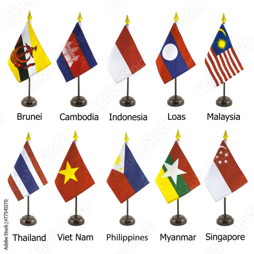 Desktop national flags of AEC , Asean economic community