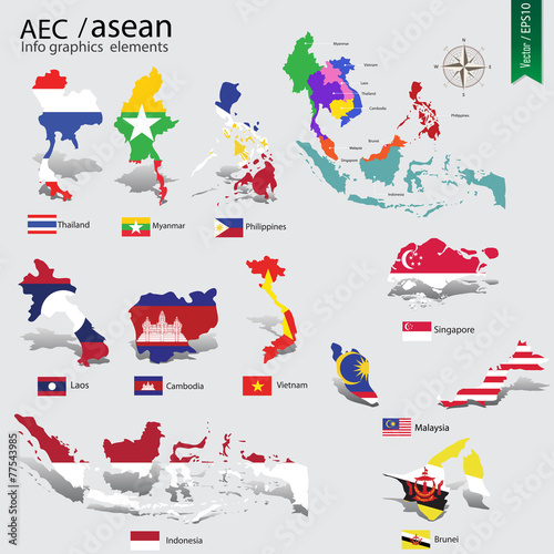 AEC map infographic elements, ASEAN