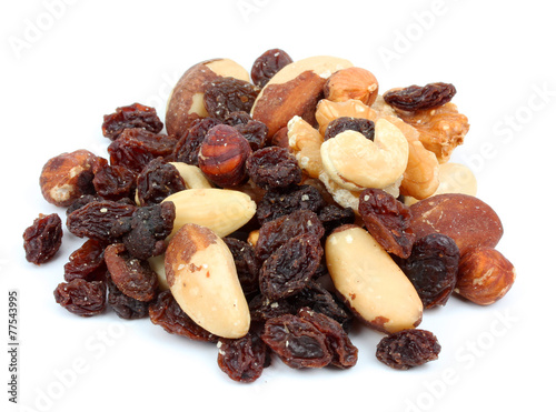 raisins and nuts on a white background