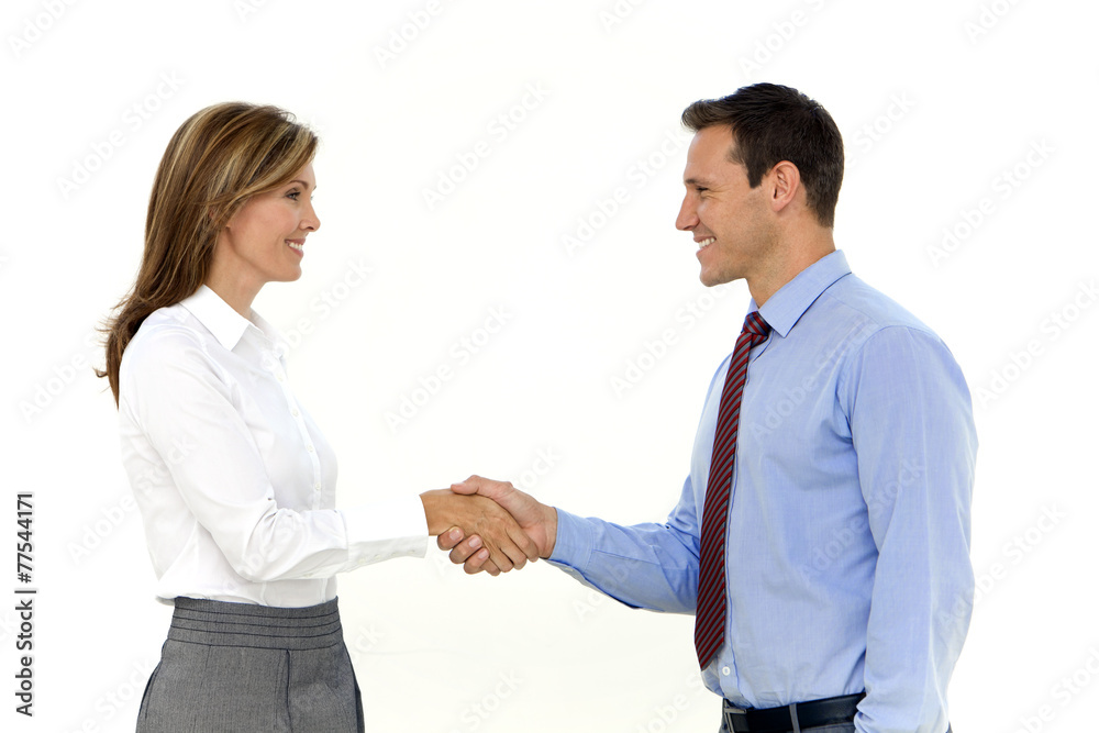 Handshake between woman and businessman Handshake between woman and businessman