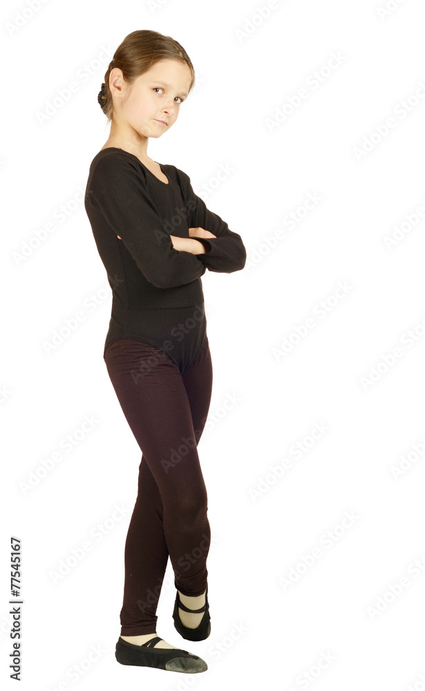 Little Girl dancer in pose on White Background