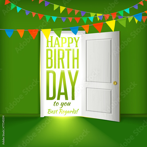 Happy birthday green room with flags