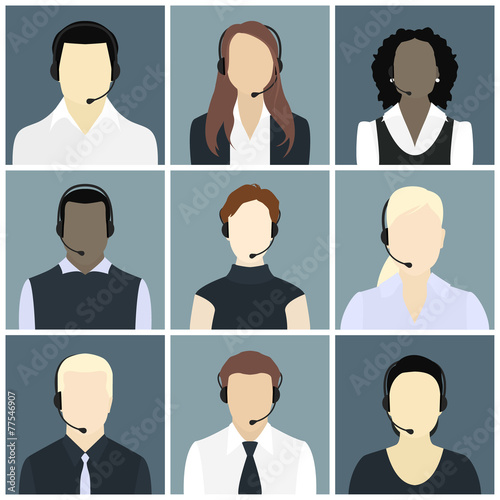Vector icons set call center avatars in a flat style