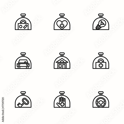 Insurance icons, glass cap