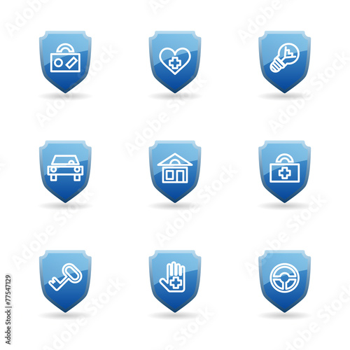 Insurance icons, blue shield button