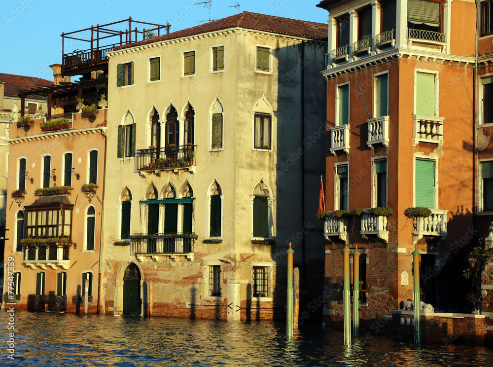 Naklejka premium venetian palaces on the Grand canal at high tide