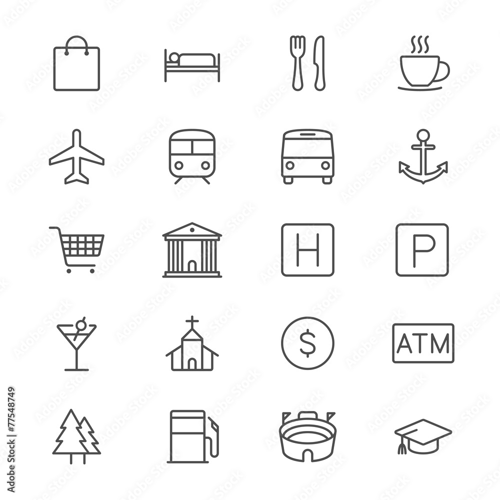 Map and location thin icons