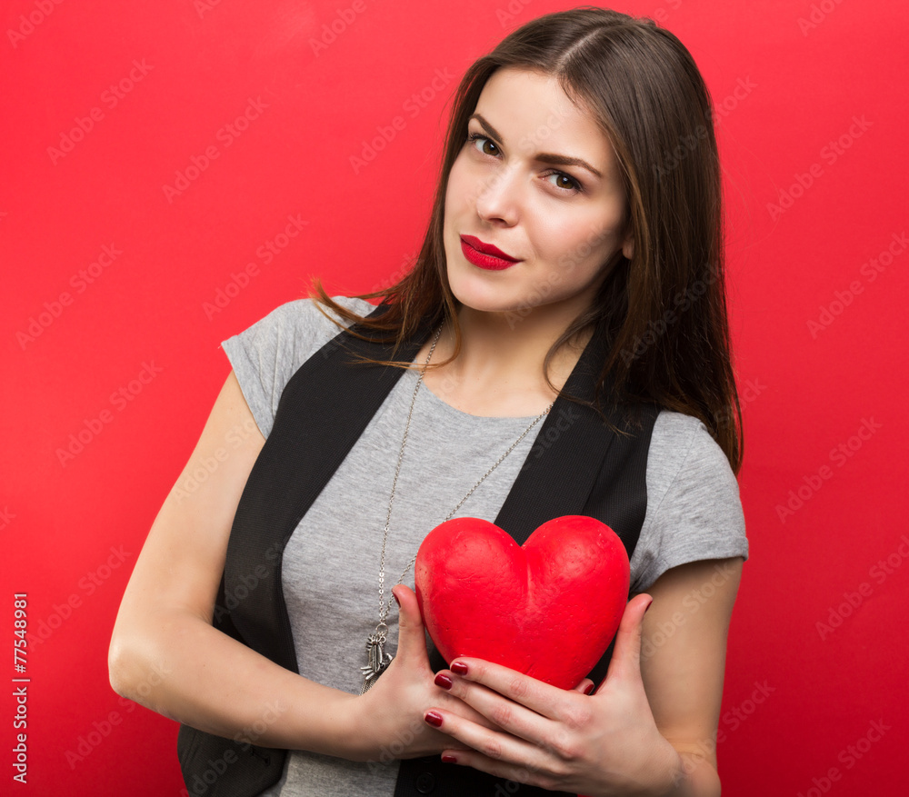 Beautiful woman with red heart Beautiful woman with red heart