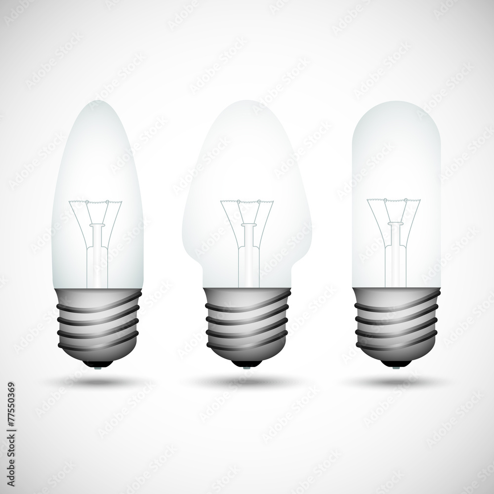 Set of incandescent bulbs on the gray background