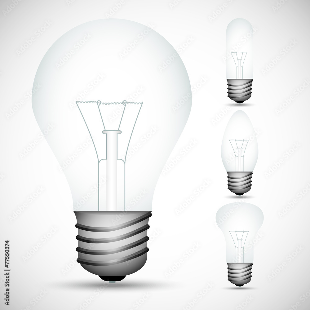 Set of incandescent lamps on the gray background Set of incandescent lamps on the gray background